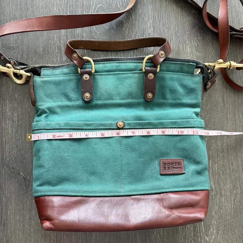 NORTH END Bag Co Teal Leona Canvas Brown Leather Large Crossbody Shoulder Boho